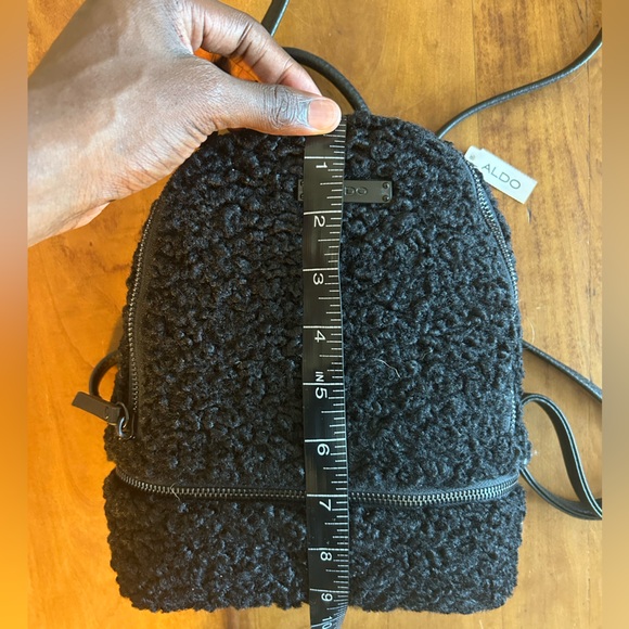 Aldo Women’s Black Sherpa Fleece Mini Backpack Adjustable Faux Leather Trim - Picture 6 of 8